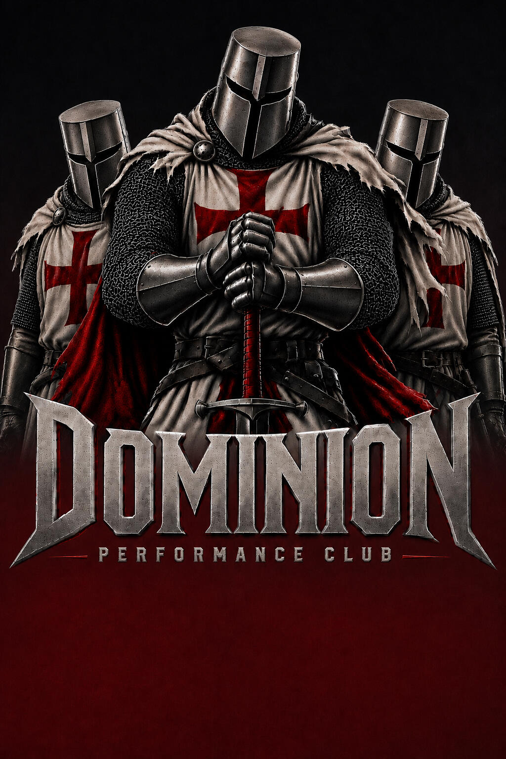 Three armored knights above the Dominion Performance Club name